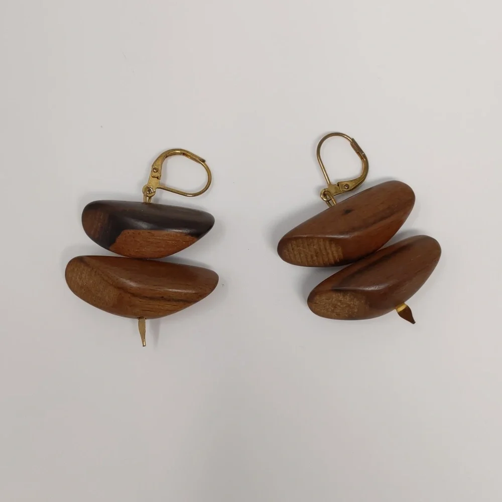 Wood Earrings Abstract Artsy Brown Bohemian